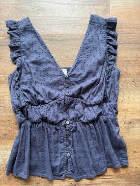 Old Navy Navy Eyelet Button-Front Peplum Blouse